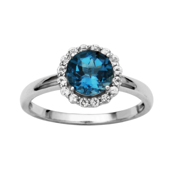 Sterling Silver London Blue Topaz & White Topaz Halo Ring by Samuel B. Online Hot Sale