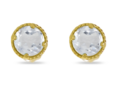 14K Yellow Gold 4mm Round Topaz Milgrain Stud Earrings Online now