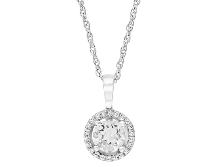 14K White Gold 0.80ctw White Topaz & Diamond Halo Necklace Hot on Sale