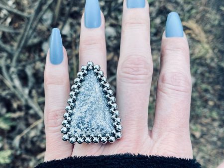 GEMSTONE Large Triangular White Pyrite Ring: Size 8 For Cheap