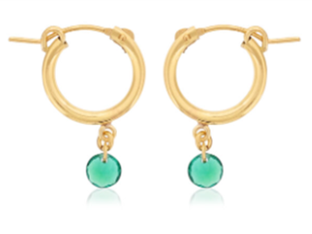 Gold Filled Round Lab Emerald Drop Hoop Earrings by Dee Berkley For Discount