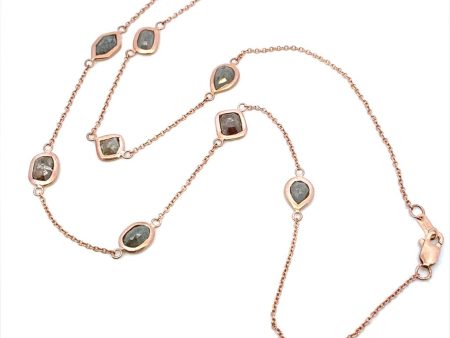 14K Rose Gold 4.50ctw Raw Colored Diamond Station Necklace Hot on Sale