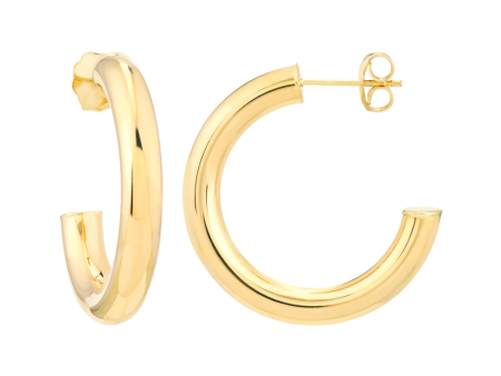 14K Yellow Gold Polished Tube Hoop Earrings by Midas Chain Hot on Sale