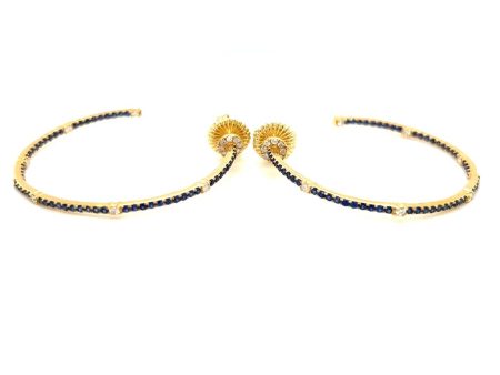 18K Yellow Gold 2.13ctw Blue Sapphire & Diamond Inside Out Hoop Earrings Discount