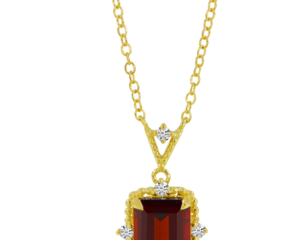 14K Yellow Gold Emerald Cut Garnet & Diamond Drop Necklace Discount