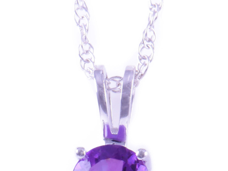 14K White Gold 5mm Amethyst Solitaire Necklace Sale