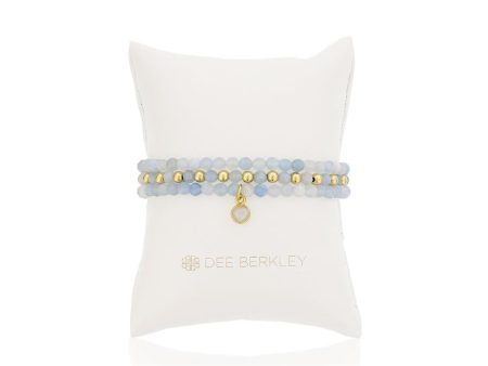 Aquamarine & Gold Filled Bead Stretch Bracelet Set by Dee Berkley Sale