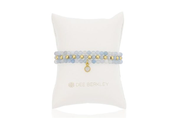 Aquamarine & Gold Filled Bead Stretch Bracelet Set by Dee Berkley Sale