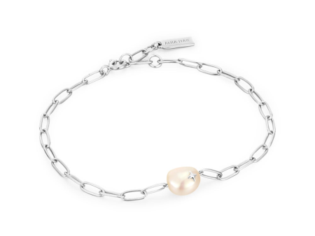 Sterling Silver Paperclip Chain Pearl Sparkle Bracelet by Ania Haie Hot on Sale