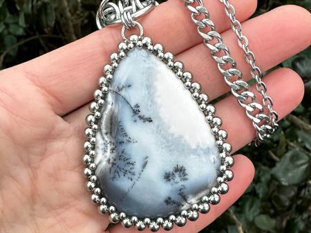 GEMSTONE Large White Dendritic Opal Teardrop Pendant For Discount