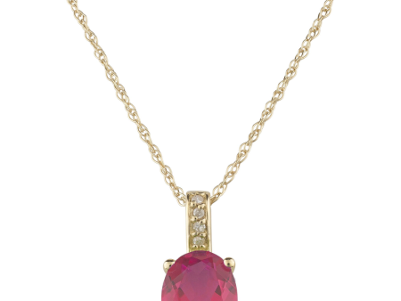 14K Yellow Gold 0.92ctw Oval Ruby & Diamond Drop Necklace Cheap