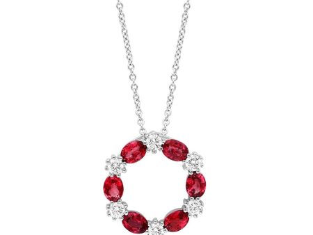 14K White Gold 1.48ctw Ruby & Diamond Alternating Circle Necklace Sale