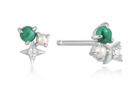 Sterling Silver Malachite Star Stud Earrings by Ania Haie For Cheap