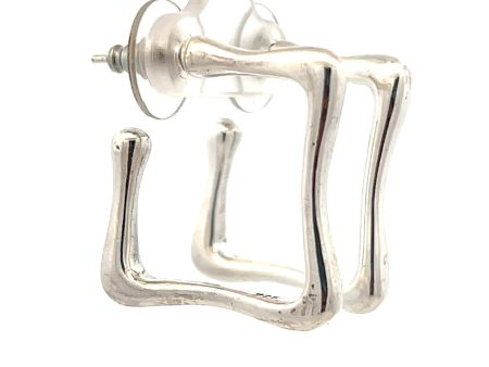 Estate Sterling Silver Square Wavy Hoop Earrings Supply