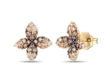 14K Yellow Gold 0.58ctw Ombre Chocolate Diamond Flower Stud Earrings by Le Vian Hot on Sale