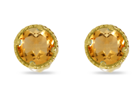 14K Yellow Gold 4mm Round Citrine Milgrain Stud Earrings Online