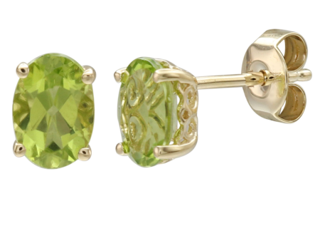 14K Yellow Gold 2.02ctw Oval Peridot Stud Earrings Online now