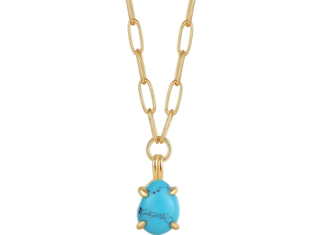 14K Gold Plated Synthetic Turquoise Paperclip Chain Necklace by Ania Haie For Cheap