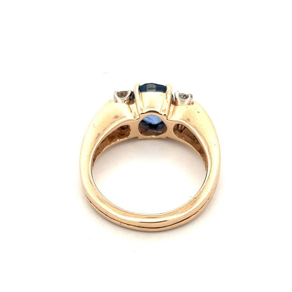 Estate 14K Yellow Gold 2.91ctw Oval Blue Sapphire & Diamond Ring Online now