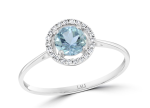 14K White Gold 0.52ctw Round Aquamarine & Diamond Halo Ring For Discount