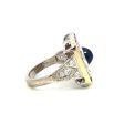 Estate Platinum & 18K Gold Oval Blue Sapphire & Diamond Halo Ring Cheap