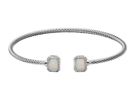 Sterling Silver Emerald Cut Ethiopian Opal & White Topaz Cuff Bracelet by Samuel B. Sale