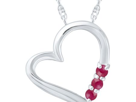 14K White Gold 0.22ctw Ruby Heart Necklace on Sale