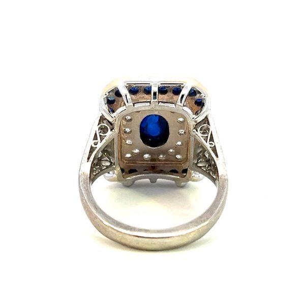 Estate Platinum & 18K Gold Oval Blue Sapphire & Diamond Halo Ring Cheap