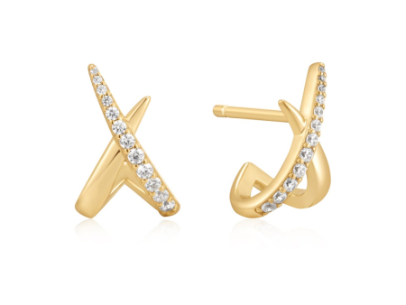 Gold Plated Cubic Zirconia Kiss Stud Earrings by Ania Haie For Sale