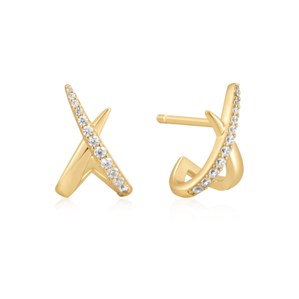 Gold Plated Cubic Zirconia Kiss Stud Earrings by Ania Haie For Sale