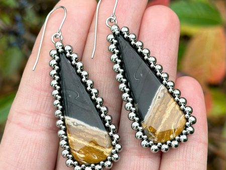 GEMSTONE Petrified Palm Root Teardrop Earrings on Sale