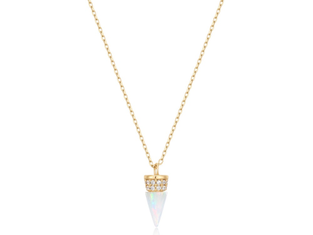 14K Yellow Gold Cone Shaped Opal & Lab Diamond Necklace by Aurelie Gi For Sale