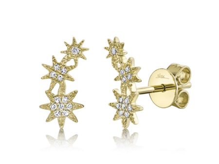 14K Yellow Gold 0.06ctw Diamond Cluster Star Stud Earrings by Shy Creation For Cheap