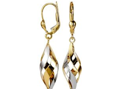 10K Two Tone Gold Twist Drop Earrings Fashion