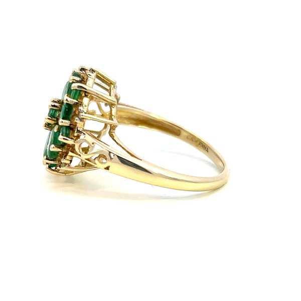 Estate 14K Yellow Gold Emerald & Diamond Cluster Flower Ring Online Hot Sale