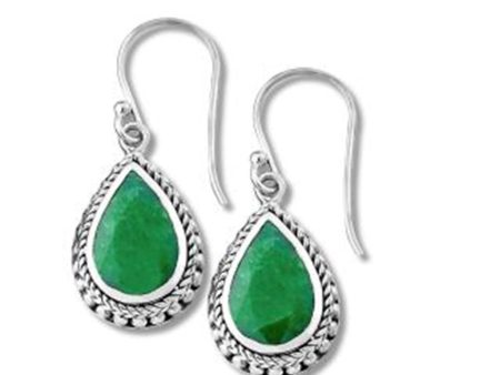 Sterling Silver Pear Shaped Emerald Drop Earrings by Samuel B. Supply