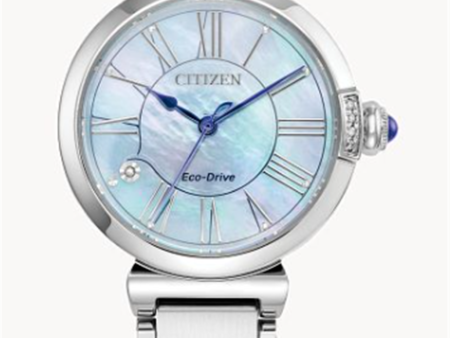 Stainless Steel Eco Drive L Mae Watch by Citizen with Diamond Accents For Sale