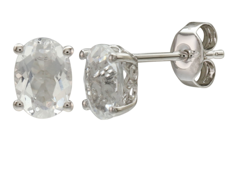 14K Yellow Gold 2.13ctw Oval White Topaz Stud Earrings on Sale