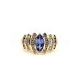 Estate 14K Yellow Gold Marquise Tanzanite & Diamond Multi Row Ring Cheap