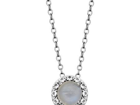 Sterling Silver Rainbow Moonstone & White Topaz Halo Necklace by Samuel B. Online Sale