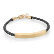 IP Yellow Gold and Leather Men s ID Plate Bracelet Hot on Sale