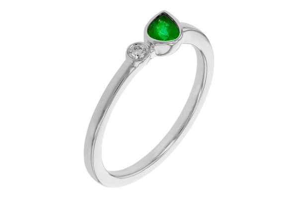 14K White Gold 0.22ctw Pear Emerald & Diamond Ring by Allison Kaufman Online now