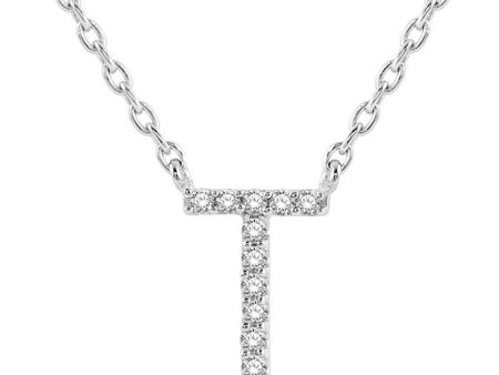 10K White Gold 0.05ctw Diamond Letter  T  Necklace For Sale