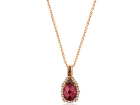 14K Rose Gold 1.70ctw Rhodolite Garnet & Brown Diamond Halo Necklace by Le Vian Hot on Sale