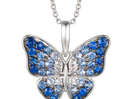 14K White Gold 0.96ctw Ombre Blue & White Sapphire Butterfly Necklace by Le Vian Online Sale