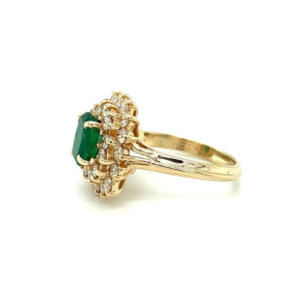 Estate 14K Yellow Gold 3.43ctw Oval Emerald & Diamond Double Halo Ring For Discount