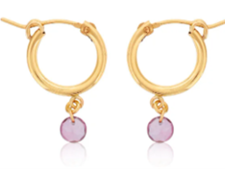 Gold Filled Round Pink Topaz Drop Hoop Earrings by Dee Berkley Online now