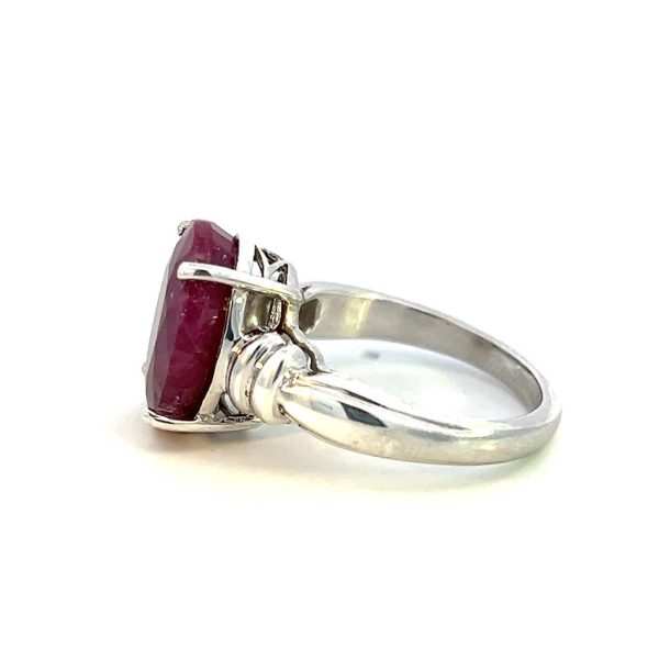 Estate Sterling Silver Oval Ruby Solitaire Ring For Cheap