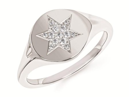 Sterling Silver 0.07ctw Diamond Star Signet Ring on Sale