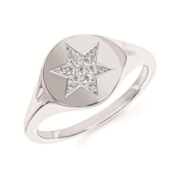 Sterling Silver 0.07ctw Diamond Star Signet Ring on Sale